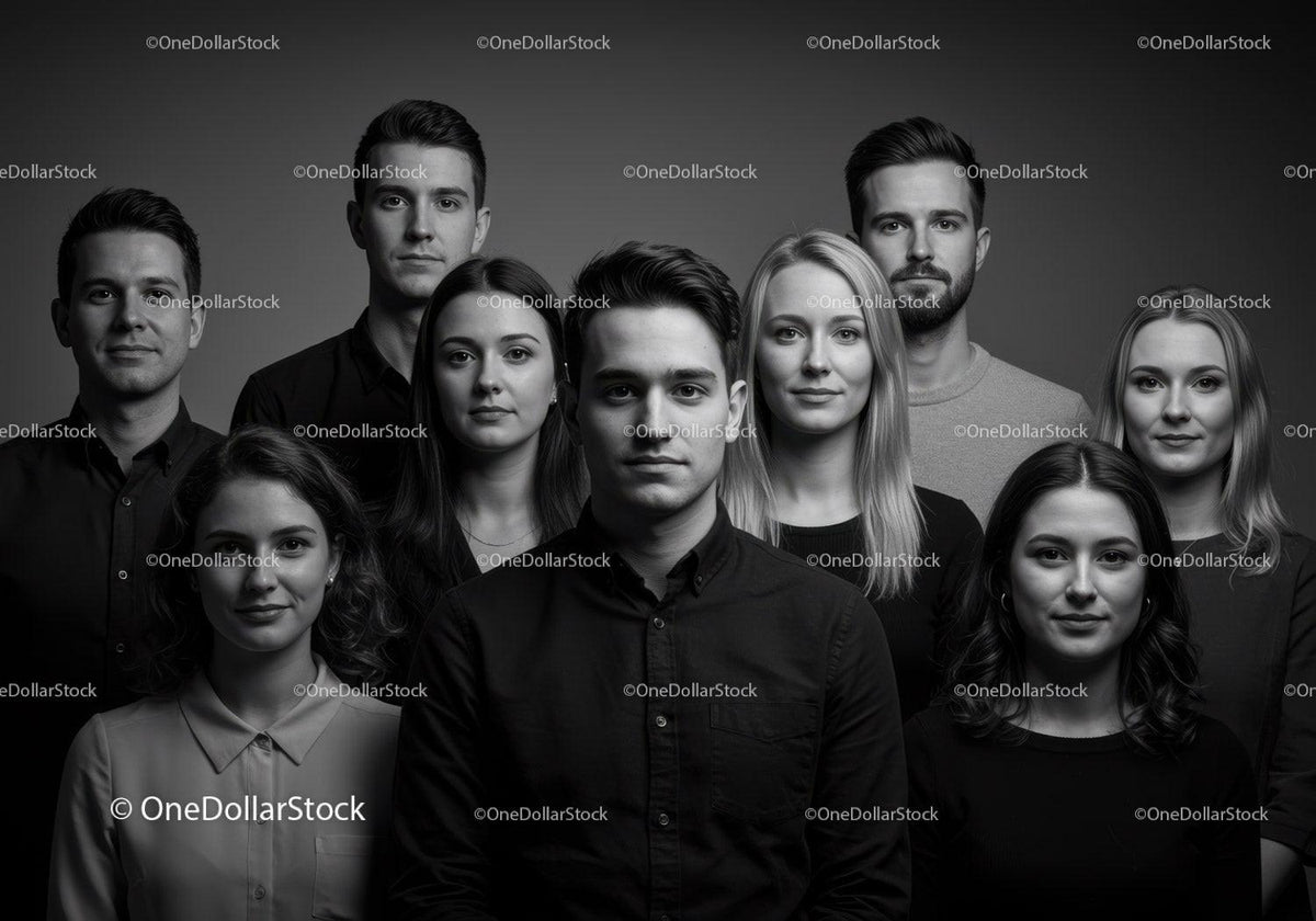 Diverse young adults portrait in studio black and white