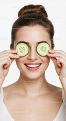 Young Woman with Cucumber Slices on Eyes for Fresh Skincare and Relaxation