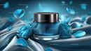 Elegant Blue Cosmetic Jar Among Delicate Petals