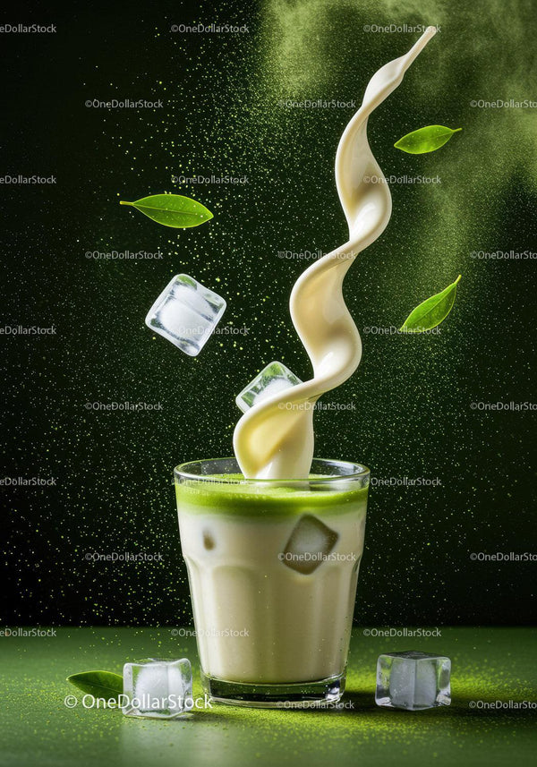 Orzeźwiająca mrożona matcha latte z kremowym mlecznym akcentem