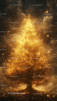 Glowing Tree in a Magical Forest Illuminated with Golden Light