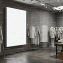 Minimalist fashion showroom with neutral toned clothing