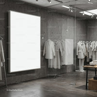 Minimalist fashion showroom with neutral toned clothing