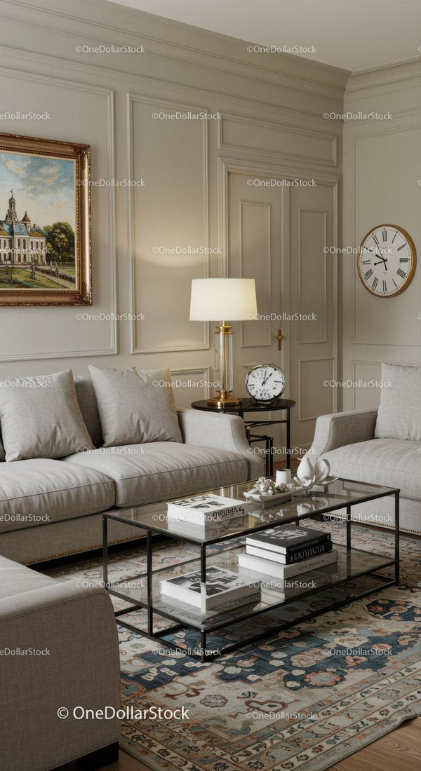 Elegant Modern Living Room with Classic Wall Clock and Decor