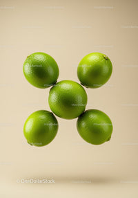 Fresh green limes arranged on beige background