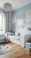 Modern Baby Nursery with Cloud Wall Art and Cozy Decor