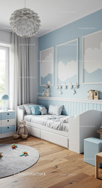 Modern Baby Nursery with Cloud Wall Art and Cozy Decor