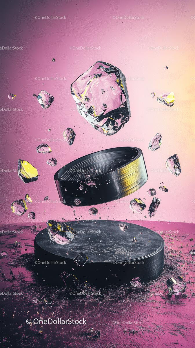 Dynamic Splash of Flying Ice Cubes and Glass Fragments