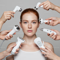 Young Woman Receiving Facial Skincare Treatment with Multiple Devices