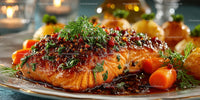 Gourmet Salmon Fillet with Red Wine Sauce and Vegetables
