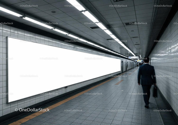 Modern Subway Station with Bright Tiled Walls and Lighting JPG Mockup Image