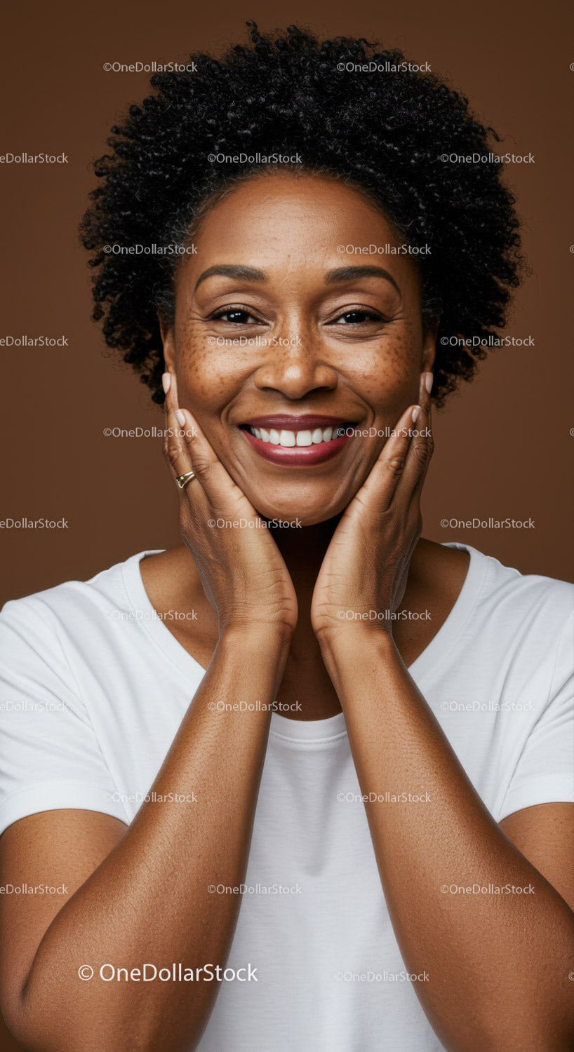 Elegant Portrait of Smiling African American Woman with Curly Hair