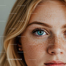 Close Up of Blue Eye with Freckles and Natural Skin