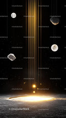 Futuristic Space Scene with Glowing Ring and Floating Planets