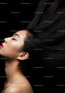 Elegant Asian woman with flowing black hair profile