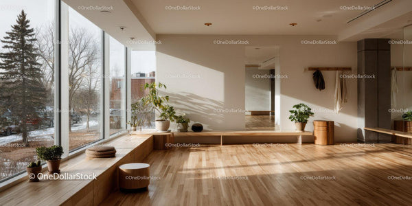 Bright Modern Interior with Large Windows and Wooden Flooring