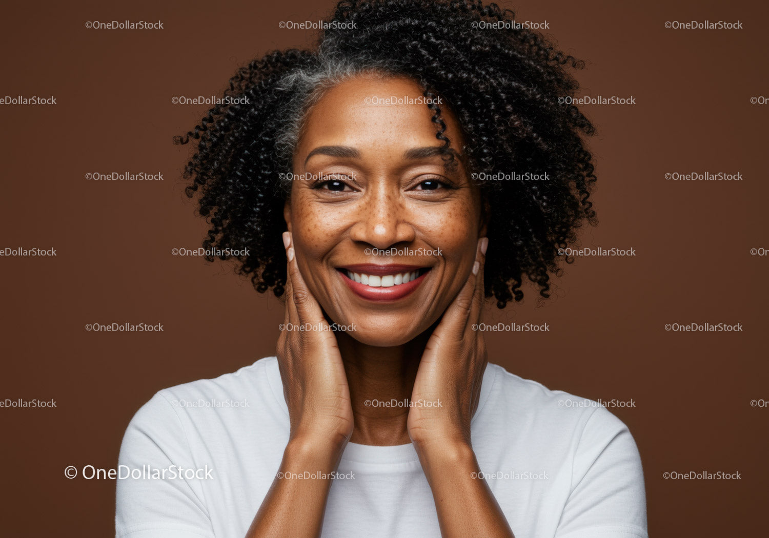 Portrait of Smiling Woman with Curly Hair and Warm Expressive Face