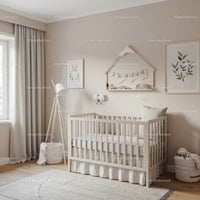 Modern Nursery with Wooden Crib and Soft Decor for Baby