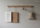 Minimalist Wooden Coat Hook with Hanging Plant Bag and Paper Art