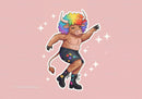 Colorful Cartoon Bull with Rainbow Hair in Funky Streetwear