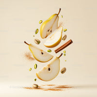 Sliced Pears with Pistachios and Cinnamon Sticks