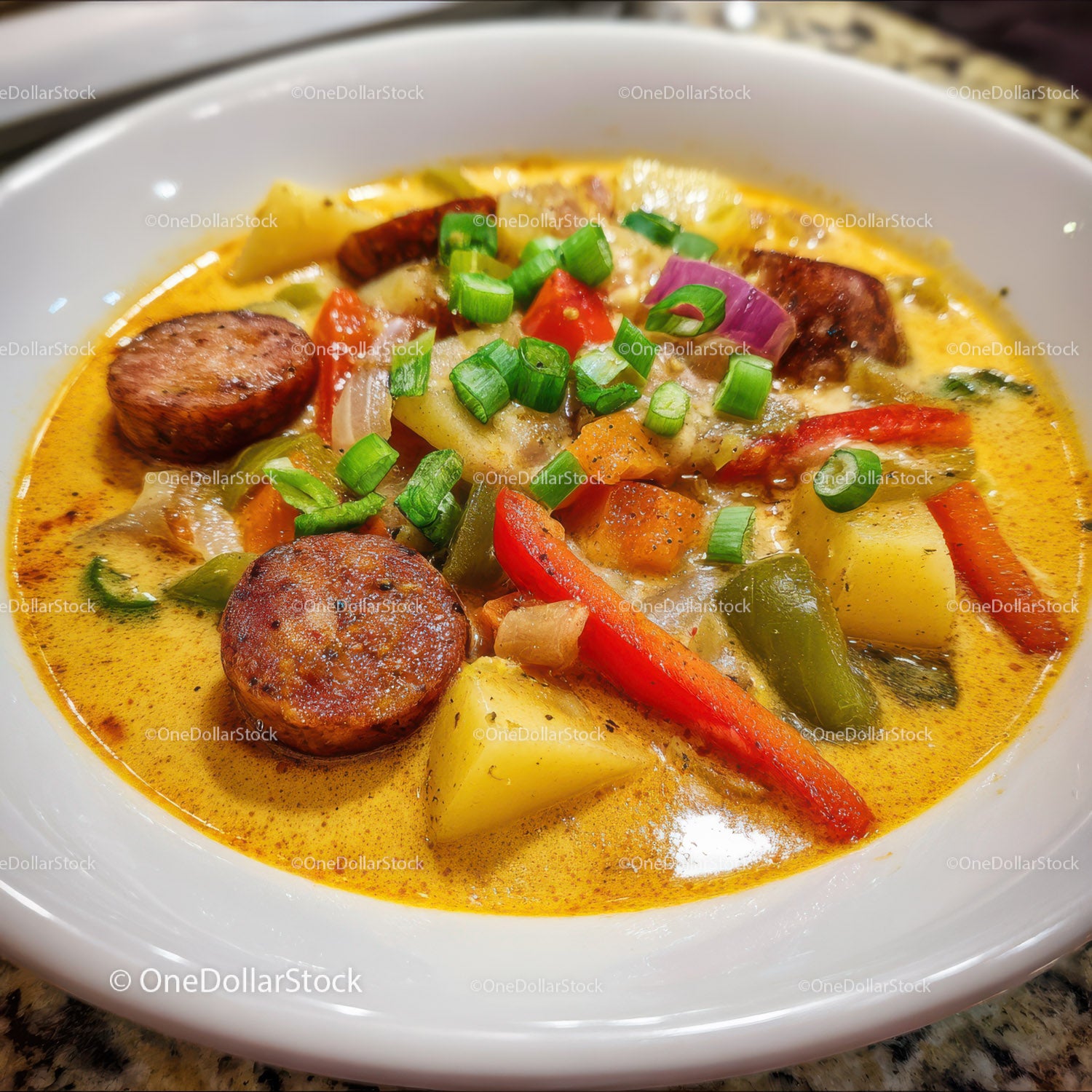 Colorful Sausage and Vegetable Curry in Creamy Sauce