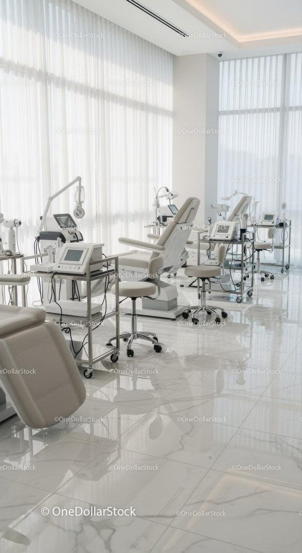 Jasna nowoczesna klinika medyczna z zaawansowanym sprzętem diagnostycznym