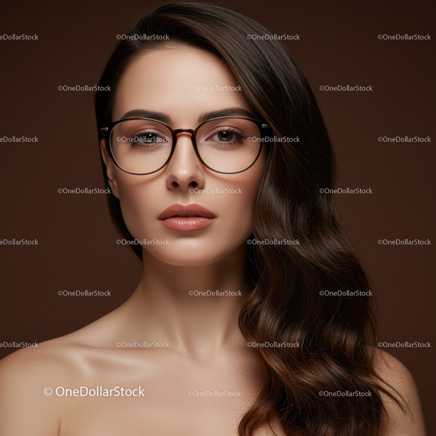 Elegant Woman with Glasses in Studio Portrait