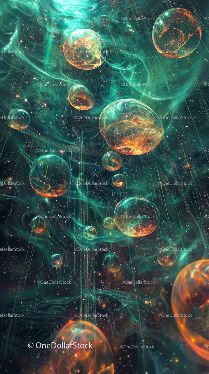 Vibrant Sci-Fi Space Scene with Glowing Spheres and Cosmic Energy