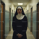 Confident Nurse in Hospital Corridor With Serious Expression