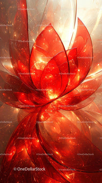 Vibrant Red Glowing Flower Abstract Digital Art