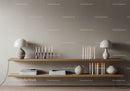 Minimalist shelf with candles and modern table lamps
