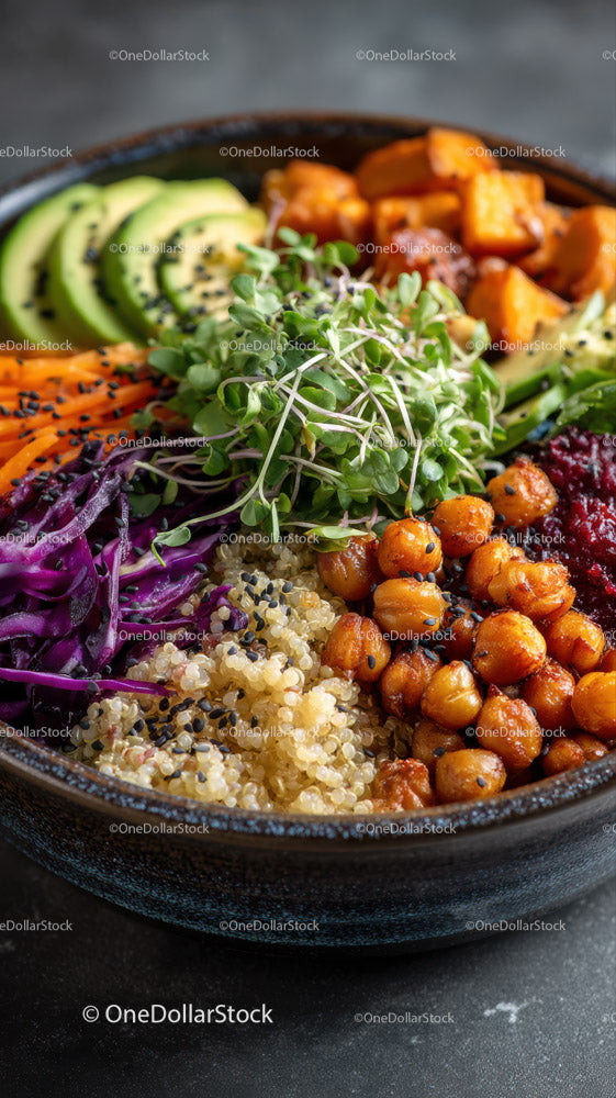 Vibrant Vegan Salad Bowl with Quinoa Chickpeas and Fresh Vegetables