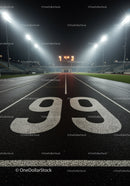 Empty Running Track at Night with Bright Stadium Lights