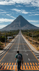Scenic Road Leading to Iconic Mountain and Volcanic Landscape