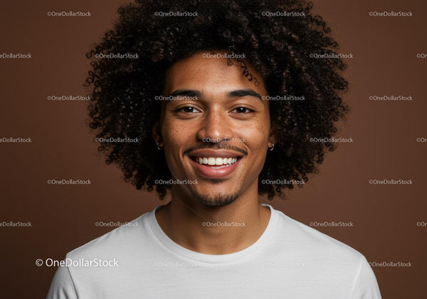 Happy Young Man with Afro Hair and Warm Smile Portrait
