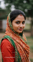 Beautiful Indian Woman in Traditional Saree Outdoors