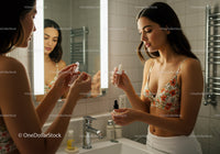 Young Woman Applying Skincare in Bathroom