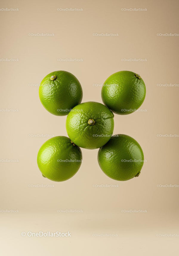Fresh green limes arranged on a beige background