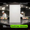 editable PSD mockup for Sign standing in sushi bar