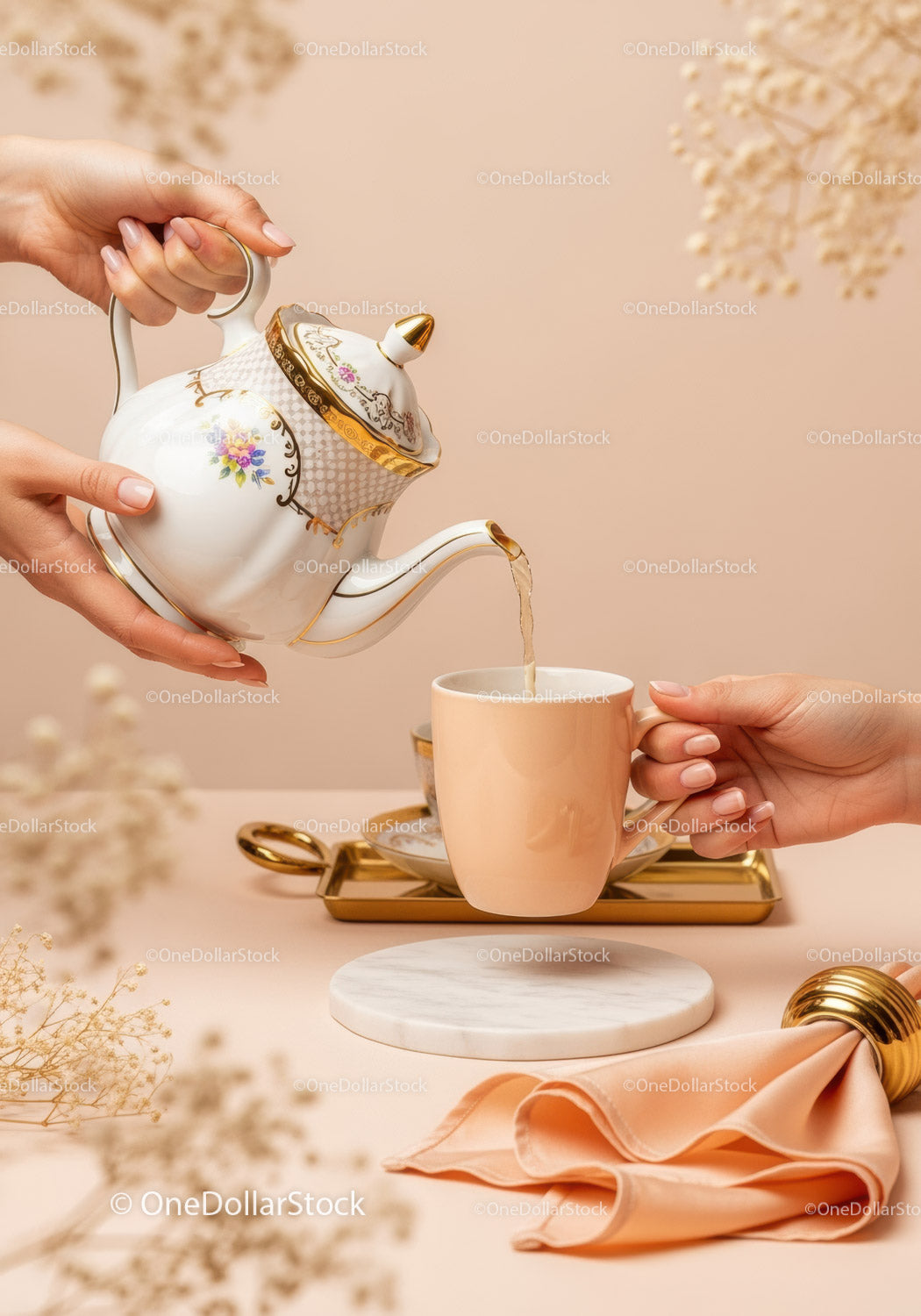 Elegant Porcelain Tea Set with Gold Accents and Floral Design for Sophisticated Tea Time