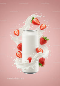 Refreshing strawberry milk splash around can on pink