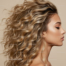 Profile of young woman with voluminous curly blonde hair