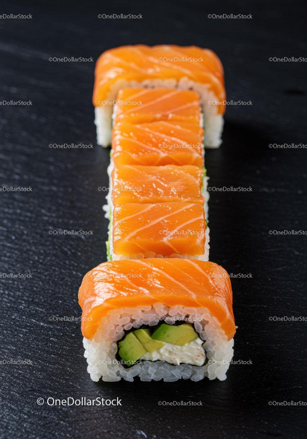 Fresh salmon sushi roll with avocado and cream cheese