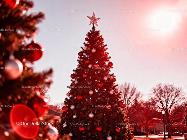 Decorated Christmas tree with red and silver baubles