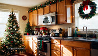 Cozy kitchen decorated with festive Christmas accents