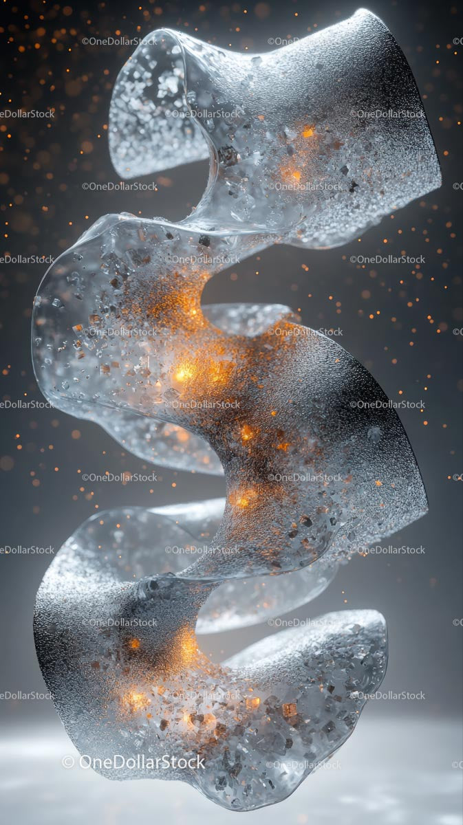 Abstract Glass Sculpture with Light Reflections and Gold Accents