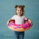 Smiling toddler girl with inflatable donut swim ring