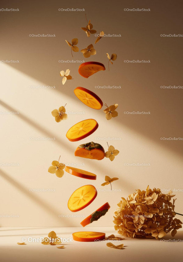 Floating Persimmon Slices with Dried Flowers Arrangement