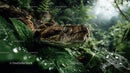 Crocodile in Rainforest with Water Droplets on Leaves
